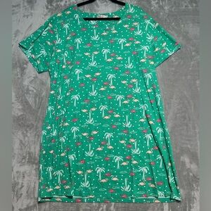 Enjoynight Nightgown Pajamas Women’s 3XL Green Flamingo Short Sleeve Sleep